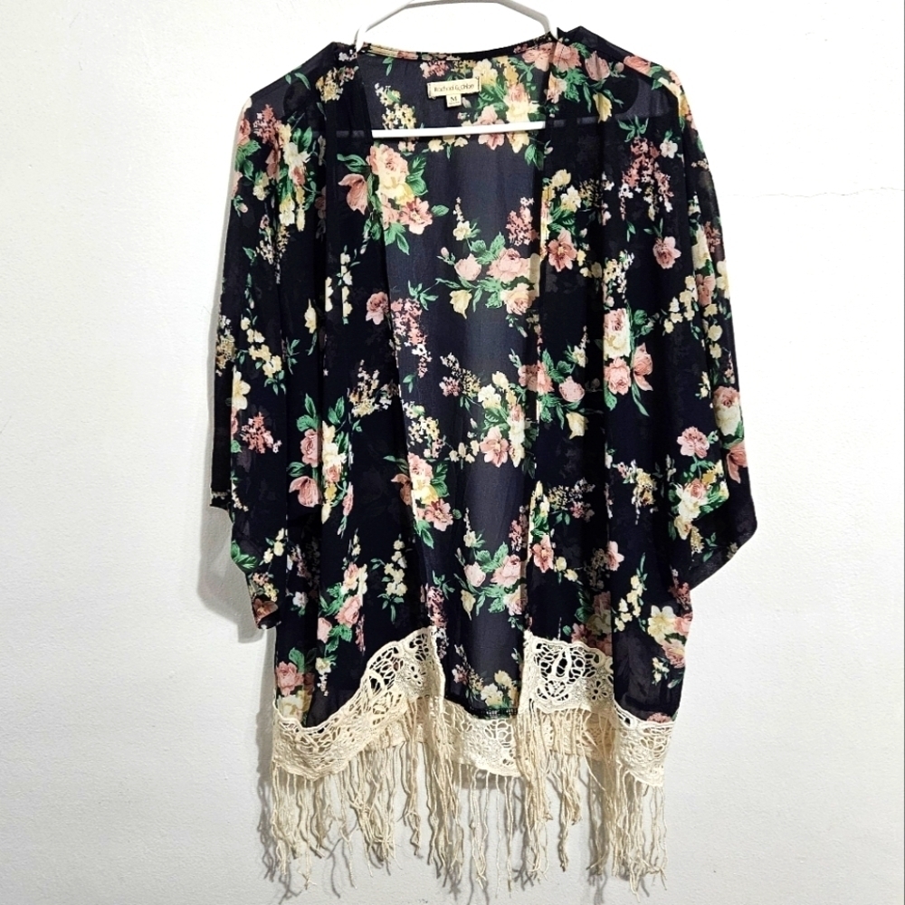 Rachael & Chloe Navy Kimono with Fringe. Size M.